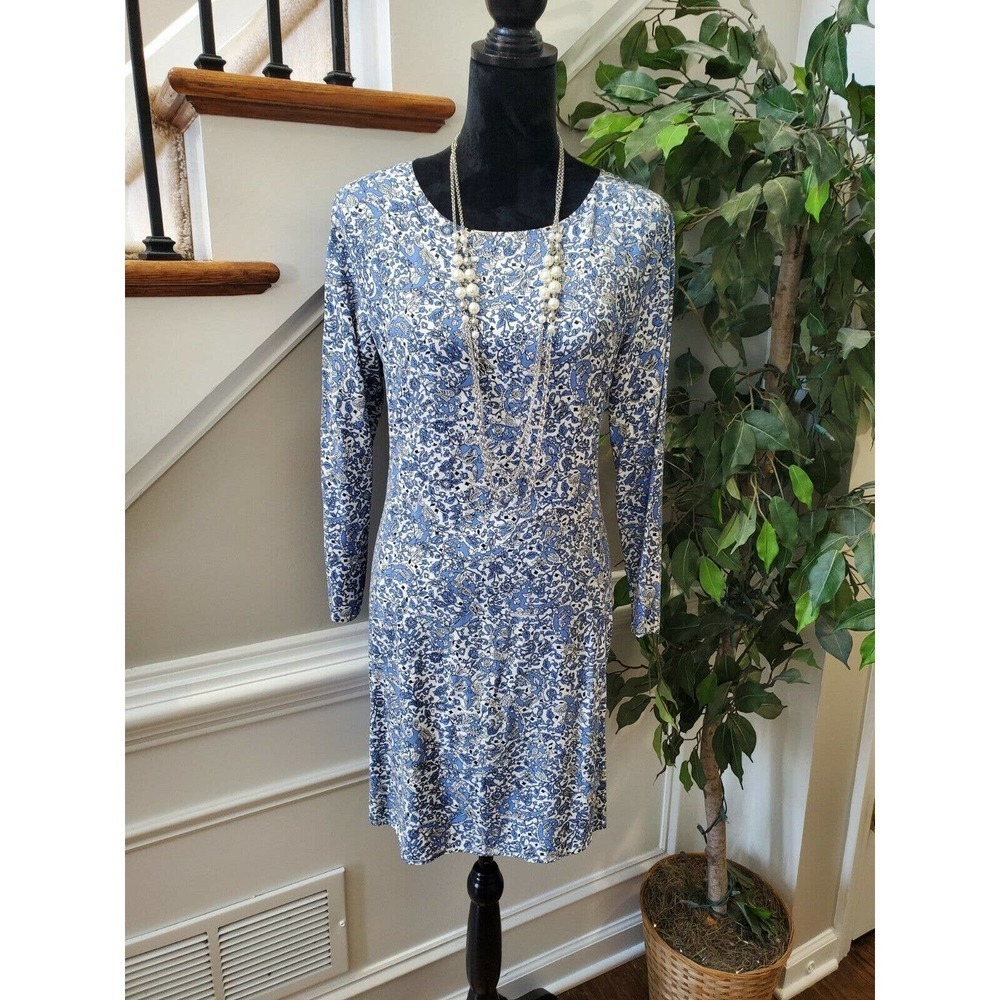 Old Navy Women Floral 100% Rayon Round Neck Long Sleeve Knee Length Dress Size M